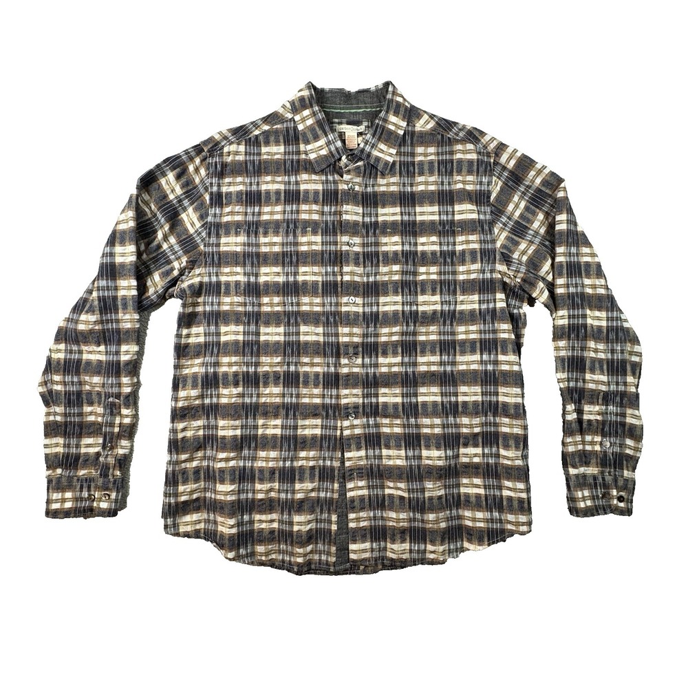 Carbon2Cobalt‎ Men's L Brown & Blue Plaid Linen Blend LS Button Up SEE DESC